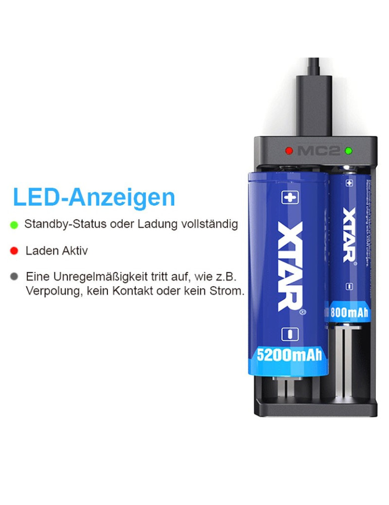 Xtar MC2 Ladegerät für Li-Ion Akkus