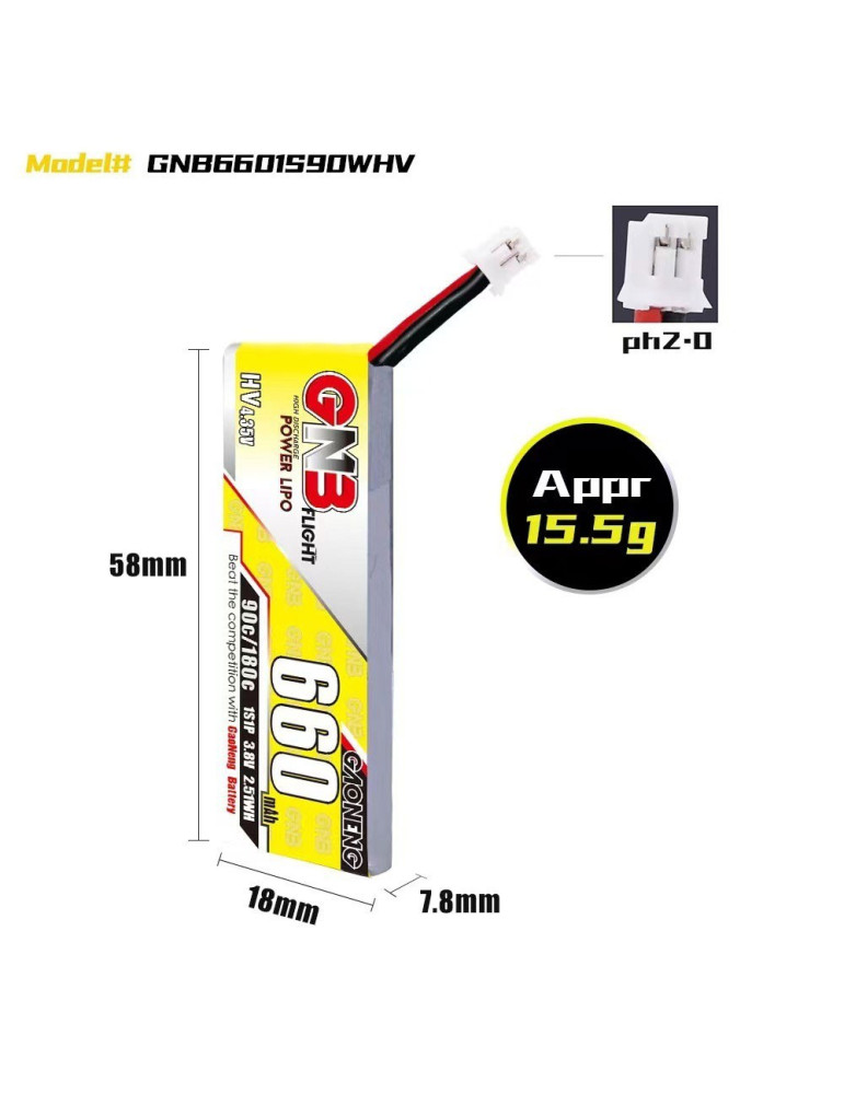 GNB 660mAh 1S LiHV 90C (PH2.0)