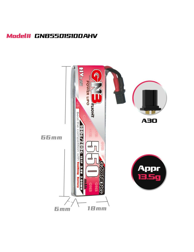 GNB 550mAh 1S LiHV 100C (A30)