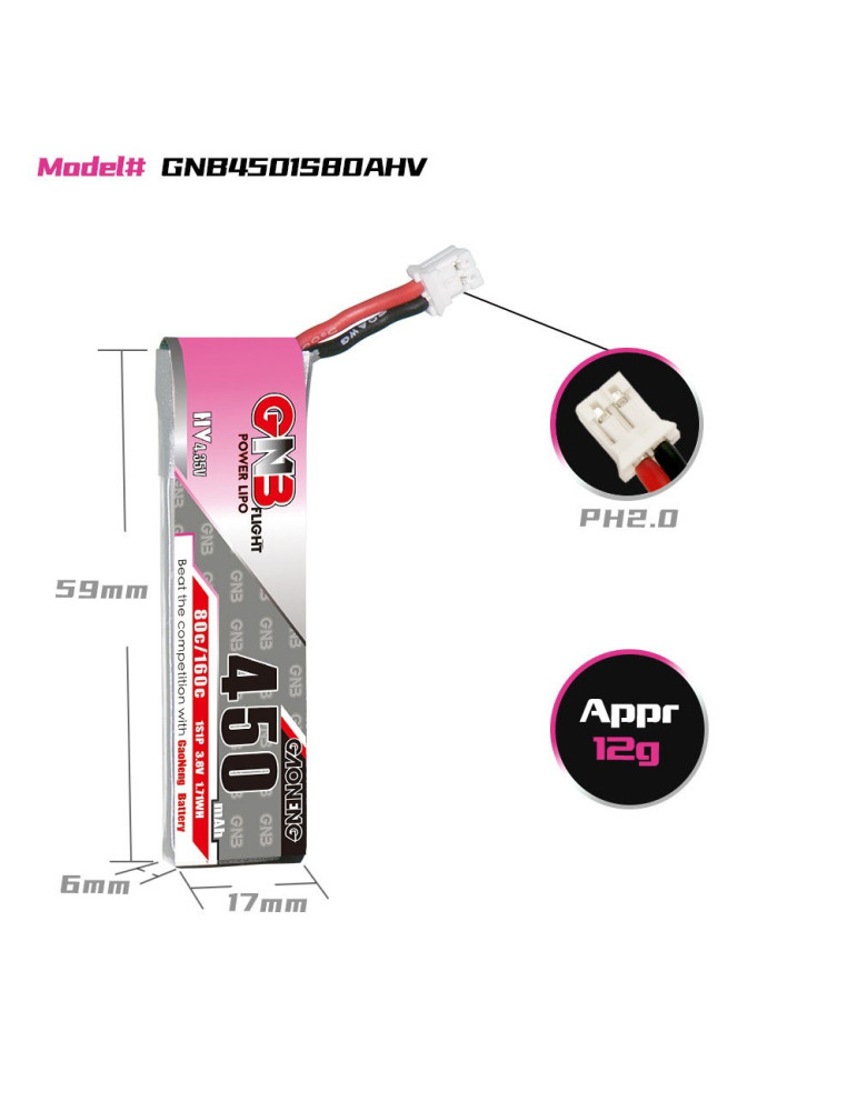 GNB 450mAh 1S LiHV 80C (PH2.0)