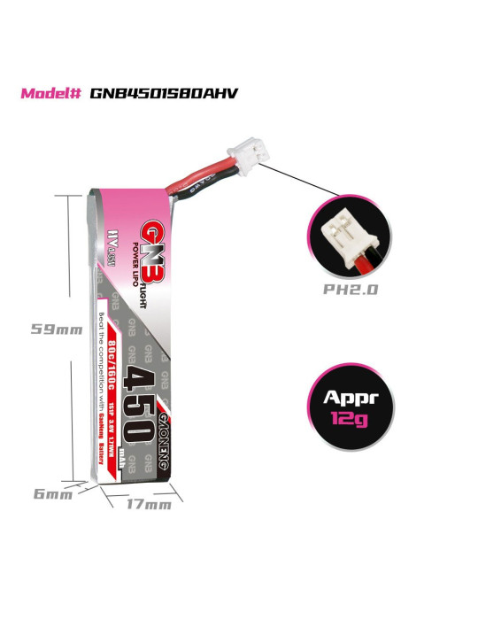 GNB 450mAh 1S LiHV 80C (PH2.0)