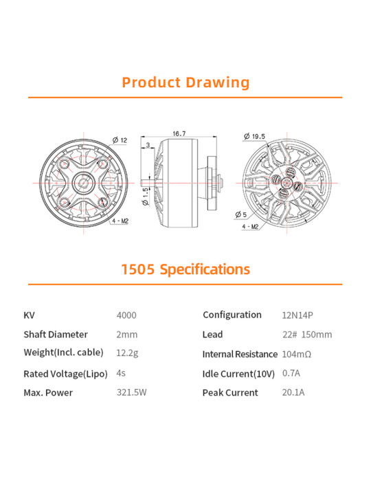 DeepSpace Aeather 1505 4000Kv (4S) Motors for 2.5" - 3.5" Builds