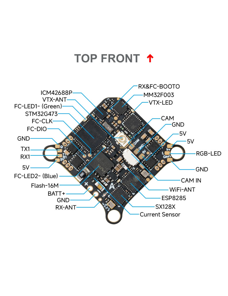 BetaFPV Matrix 5in1 V2 AIO 1S Brushless G4 FC 12A Bluejay ESC - Gelötet