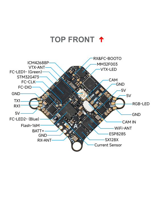 BetaFPV Matrix 5in1 V2 AIO 1S Brushless G4 FC 12A Bluejay ESC - Gelötet