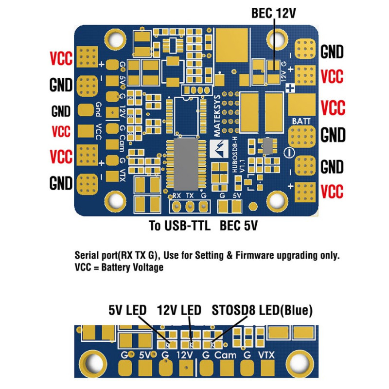 Matek - HUBOSD8 with STOSD8, Current Sensor & Dual BEC
